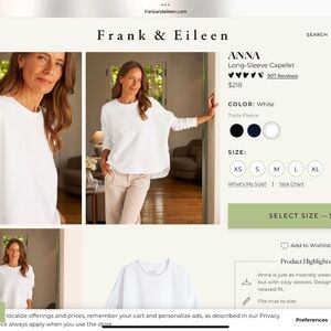 Frank & Eileen Anna Sweatshirt-Small White.  Newer worn